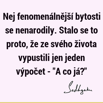 Nej fenomenálnější bytosti se nenarodily. Stalo se to proto, že ze svého života vypustili jen jeden výpočet - "A co já?"