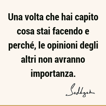 Una volta che hai capito cosa stai facendo e perché, le opinioni degli altri non avranno