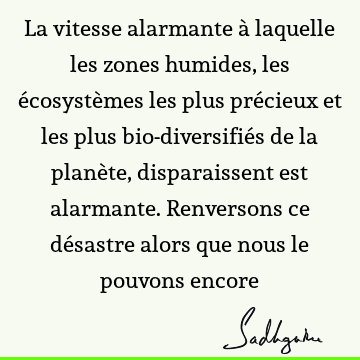 La vitesse alarmante à laquelle les zones humides, les écosystèmes les plus précieux et les plus bio-diversifiés de la planète, disparaissent est alarmante. R