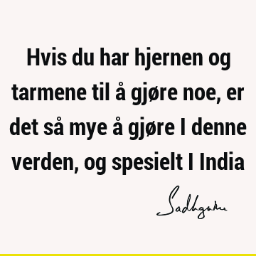 Hvis du har hjernen og tarmene til å gjøre noe, er det så mye å gjøre i denne verden, og spesielt i I