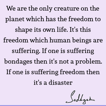 We are the only creature on the planet which has the freedom to shape its own life. It