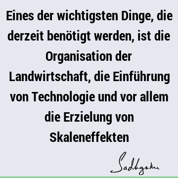 Eines der wichtigsten Dinge, die derzeit benötigt werden, ist die Organisation der Landwirtschaft, die Einführung von Technologie und vor allem die Erzielung