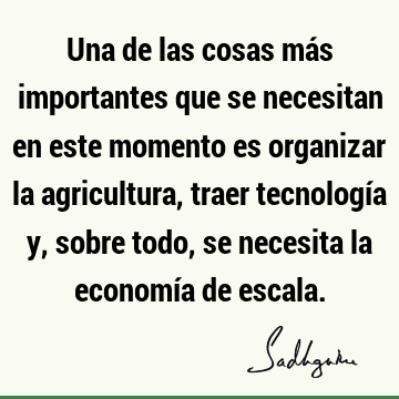 Una de las cosas más importantes que se necesitan en este momento es organizar la agricultura, traer tecnología y, sobre todo, se necesita la economía de