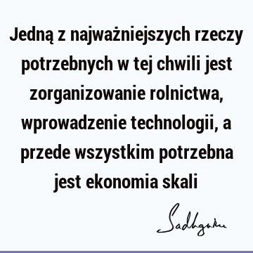 Jedną z najważniejszych rzeczy potrzebnych w tej chwili jest zorganizowanie rolnictwa, wprowadzenie technologii, a przede wszystkim potrzebna jest ekonomia