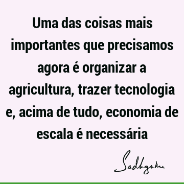 Uma das coisas mais importantes que precisamos agora é organizar a agricultura, trazer tecnologia e, acima de tudo, economia de escala é necessá