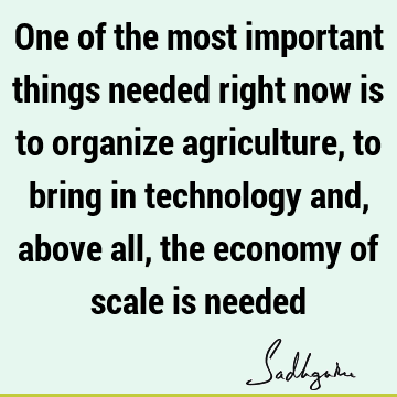 One of the most important things needed right now is to organize agriculture, to bring in technology and, above all, the economy of scale is