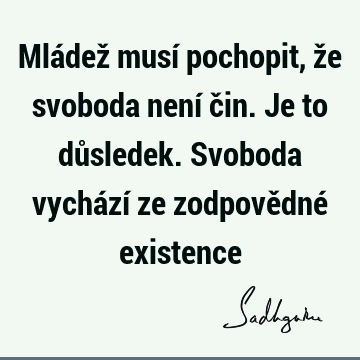 Mládež musí pochopit, že svoboda není čin. Je to důsledek. Svoboda vychází ze zodpovědné