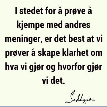 I stedet for å prøve å kjempe med andres meninger, er det best at vi prøver å skape klarhet om hva vi gjør og hvorfor gjør vi