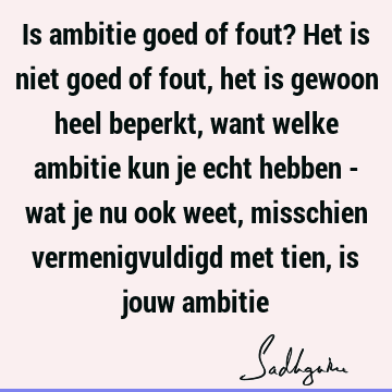 Is ambitie goed of fout? Het is niet goed of fout, het is gewoon heel beperkt, want welke ambitie kun je echt hebben - wat je nu ook weet, misschien