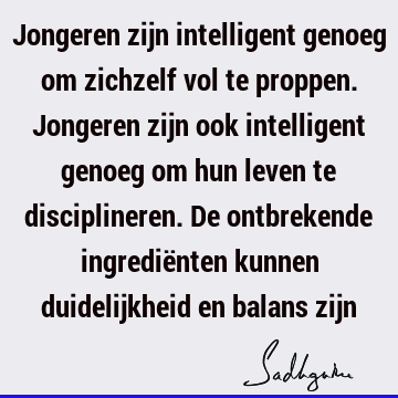 Jongeren zijn intelligent genoeg om zichzelf vol te proppen. Jongeren zijn ook intelligent genoeg om hun leven te disciplineren. De ontbrekende ingrediënten