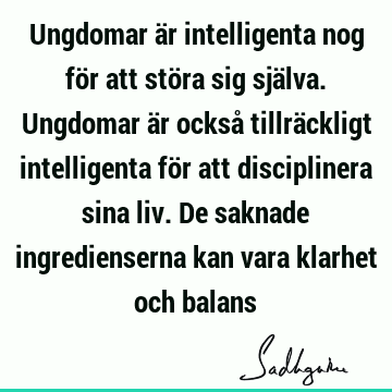 Ungdomar är intelligenta nog för att störa sig själva. Ungdomar är också tillräckligt intelligenta för att disciplinera sina liv. De saknade ingredienserna kan