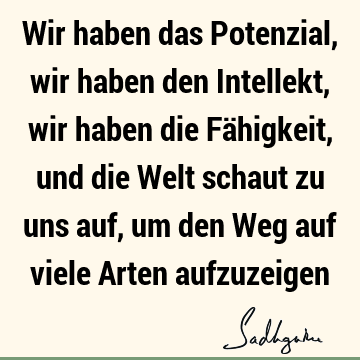 Wir haben das Potenzial, wir haben den Intellekt, wir haben die Fähigkeit, und die Welt schaut zu uns auf, um den Weg auf viele Arten