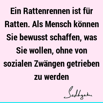 Ein Rattenrennen ist für Ratten. Als Mensch können Sie bewusst schaffen, was Sie wollen, ohne von sozialen Zwängen getrieben zu