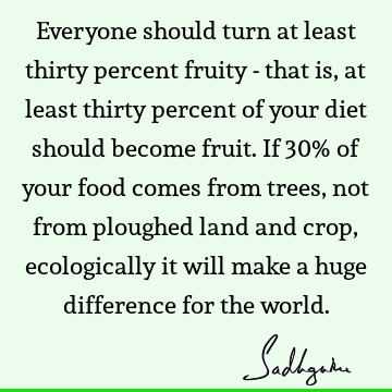Everyone should turn at least thirty percent fruity - that is, at least thirty percent of your diet should become fruit. If 30% of your food comes from trees,