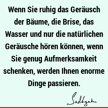 Wenn Sie ruhig das Geräusch der Bäume, die Brise, das Wasser und nur die natürlichen Geräusche hören können, wenn Sie genug Aufmerksamkeit schenken, werden I