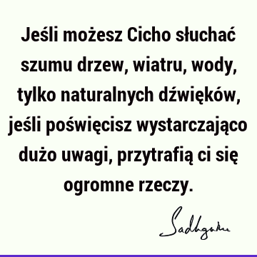 Jeśli możesz Cicho słuchać szumu drzew, wiatru, wody, tylko naturalnych dźwięków, jeśli poświęcisz wystarczająco dużo uwagi, przytrafią ci się ogromne