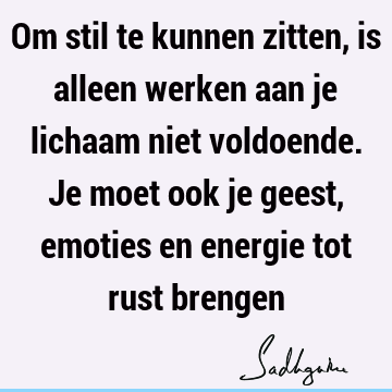 Om stil te kunnen zitten, is alleen werken aan je lichaam niet voldoende. Je moet ook je geest, emoties en energie tot rust