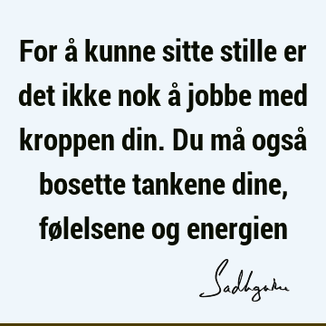 For å kunne sitte stille er det ikke nok å jobbe med kroppen din. Du må også bosette tankene dine, følelsene og