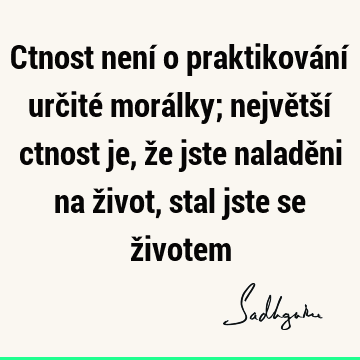 Ctnost není o praktikování určité morálky; největší ctnost je, že jste naladěni na život, stal jste se ž