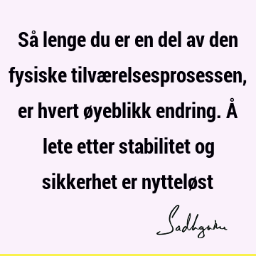 Så lenge du er en del av den fysiske tilværelsesprosessen, er hvert øyeblikk endring. Å lete etter stabilitet og sikkerhet er nyttelø