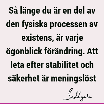 Så länge du är en del av den fysiska processen av existens, är varje ögonblick förändring. Att leta efter stabilitet och säkerhet är meningslö