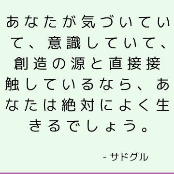 あなたが気づいていて、意識していて、創造の源と直接接触しているなら、あなたは絶対によく生きるでしょう。