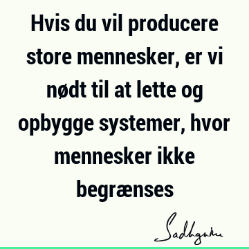 Hvis du vil producere store mennesker, er vi nødt til at lette og opbygge systemer, hvor mennesker ikke begræ