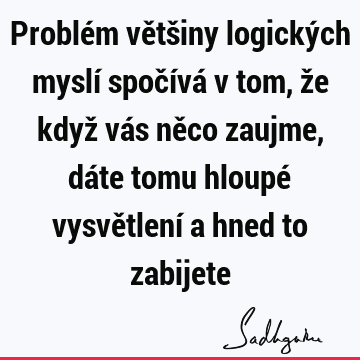 Problém většiny logických myslí spočívá v tom, že když vás něco zaujme, dáte tomu hloupé vysvětlení a hned to