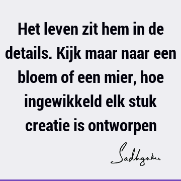 Het leven zit hem in de details. Kijk maar naar een bloem of een mier, hoe ingewikkeld elk stuk creatie is