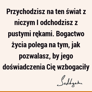 Przychodzisz na ten świat z niczym i odchodzisz z pustymi rękami. Bogactwo życia polega na tym, jak pozwalasz, by jego doświadczenia Cię wzbogacił