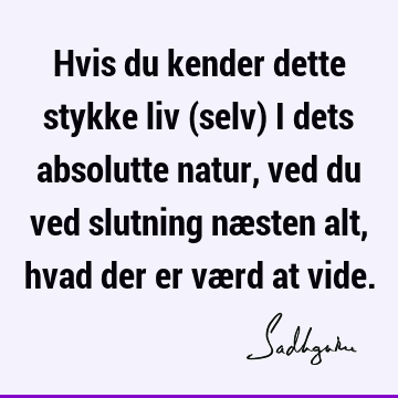 Hvis du kender dette stykke liv (selv) i dets absolutte natur, ved du ved slutning næsten alt, hvad der er værd at