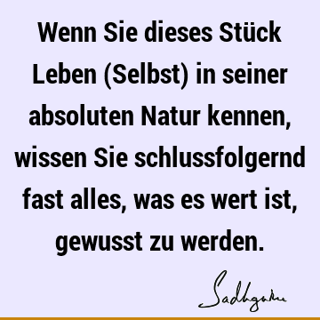 Wenn Sie dieses Stück Leben (Selbst) in seiner absoluten Natur kennen, wissen Sie schlussfolgernd fast alles, was es wert ist, gewusst zu