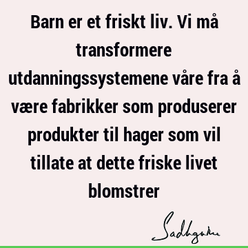 Barn er et friskt liv. Vi må transformere utdanningssystemene våre fra å være fabrikker som produserer produkter til hager som vil tillate at dette friske