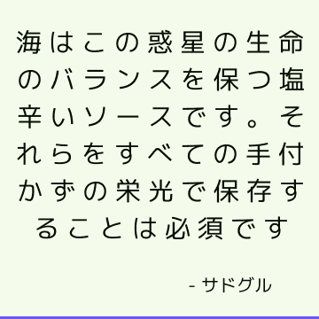 海はこの惑星の生命のバランスを保つ塩辛いソースです。 それらをすべての手付かずの栄光で保存することは必須です