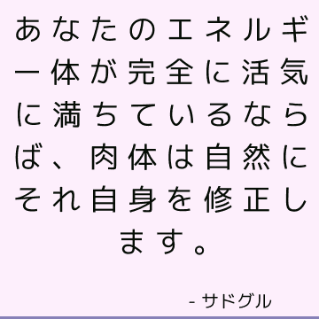 あなたのエネルギー体が完全に活気に満ちているならば、肉体は自然にそれ自身を修正します。