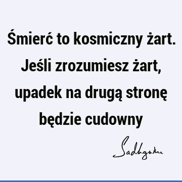 Śmierć to kosmiczny żart. Jeśli zrozumiesz żart, upadek na drugą stronę będzie