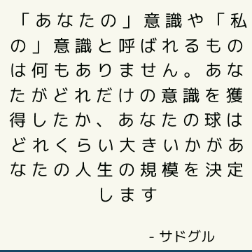 「あなたの」意識や「私の」意識と呼ばれるものは何もありません。 あなたがどれだけの意識を獲得したか、あなたの球はどれくらい大きいかがあなたの人生の規模を決定します