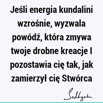 Jeśli energia kundalini wzrośnie, wyzwala powódź, która zmywa twoje drobne kreacje i pozostawia cię tak, jak zamierzył cię Stwó