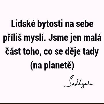 Lidské bytosti na sebe příliš myslí. Jsme jen malá část toho, co se děje tady (na planetě)