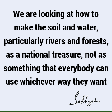 We are looking at how to make the soil and water, particularly rivers and forests, as a national treasure, not as something that everybody can use whichever