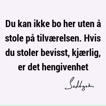 Du kan ikke bo her uten å stole på tilværelsen. Hvis du stoler bevisst, kjærlig, er det