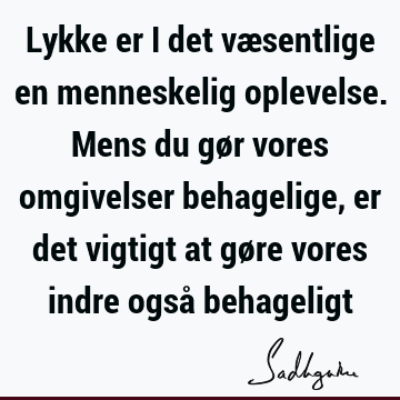 Lykke er i det væsentlige en menneskelig oplevelse. Mens du gør vores omgivelser behagelige, er det vigtigt at gøre vores indre også