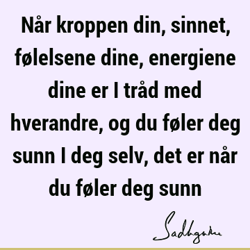 Når kroppen din, sinnet, følelsene dine, energiene dine er i tråd med hverandre, og du føler deg sunn i deg selv, det er når du føler deg