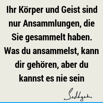 Ihr Körper und Geist sind nur Ansammlungen, die Sie gesammelt haben. Was du ansammelst, kann dir gehören, aber du kannst es nie