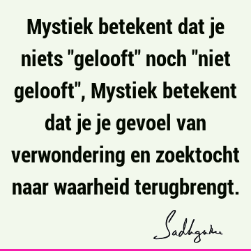 Mystiek betekent dat je niets "gelooft" noch "niet gelooft", Mystiek betekent dat je je gevoel van verwondering en zoektocht naar waarheid