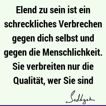 Elend zu sein ist ein schreckliches Verbrechen gegen dich selbst und gegen die Menschlichkeit. Sie verbreiten nur die Qualität, wer Sie