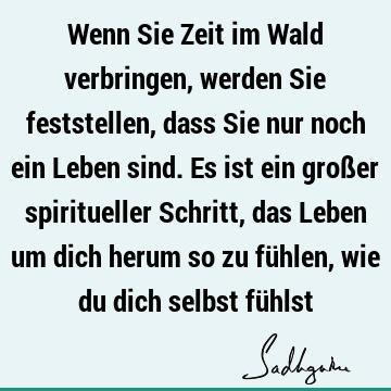 Wenn Sie Zeit im Wald verbringen, werden Sie feststellen, dass Sie nur noch ein Leben sind. Es ist ein großer spiritueller Schritt, das Leben um dich herum so