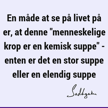 En måde at se på livet på er, at denne "menneskelige krop er en kemisk suppe" - enten er det en stor suppe eller en elendig