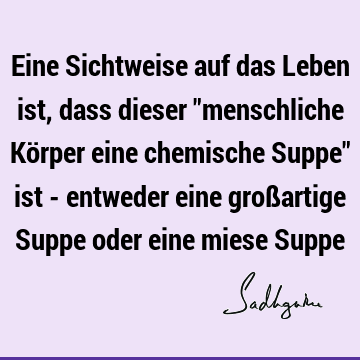 Eine Sichtweise auf das Leben ist, dass dieser "menschliche Körper eine chemische Suppe" ist - entweder eine großartige Suppe oder eine miese S