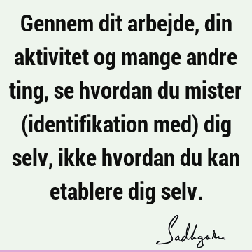 Gennem dit arbejde, din aktivitet og mange andre ting, se hvordan du mister (identifikation med) dig selv, ikke hvordan du kan etablere dig